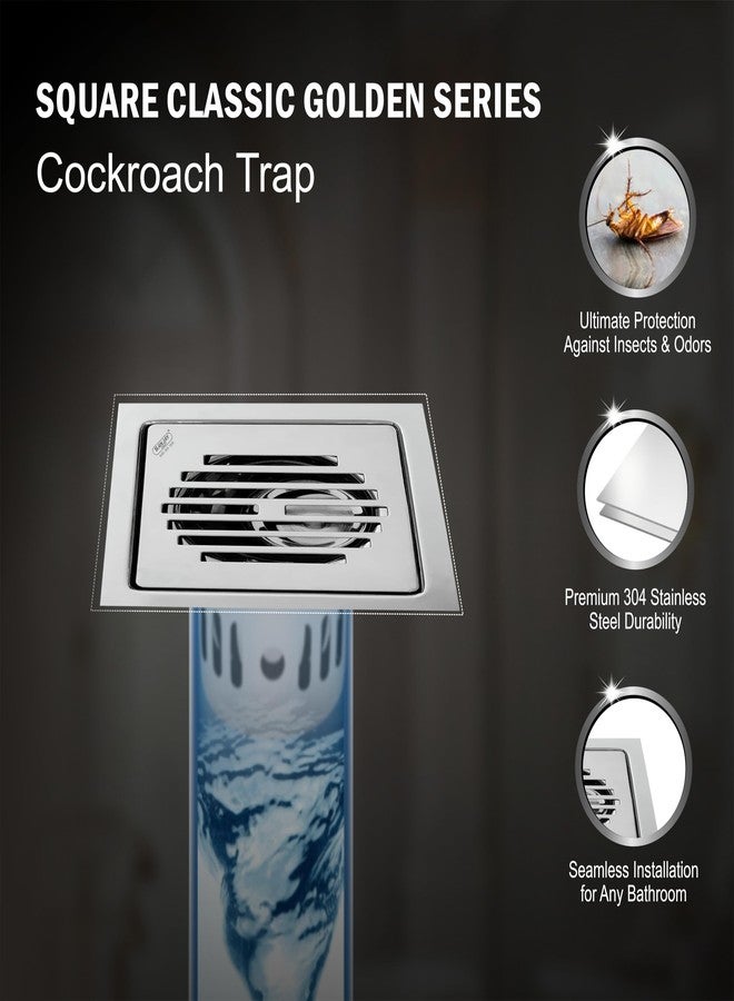 Sanjay Chilly Square Classic Floor Drain Cockroach Trap for Bathroom 304 Grade Stainless Steel Kitchen Washbasin Sink Bathtub Waste Water Drainer (Golden Series Square Classic 6x6 Inch Silver) - Image 5